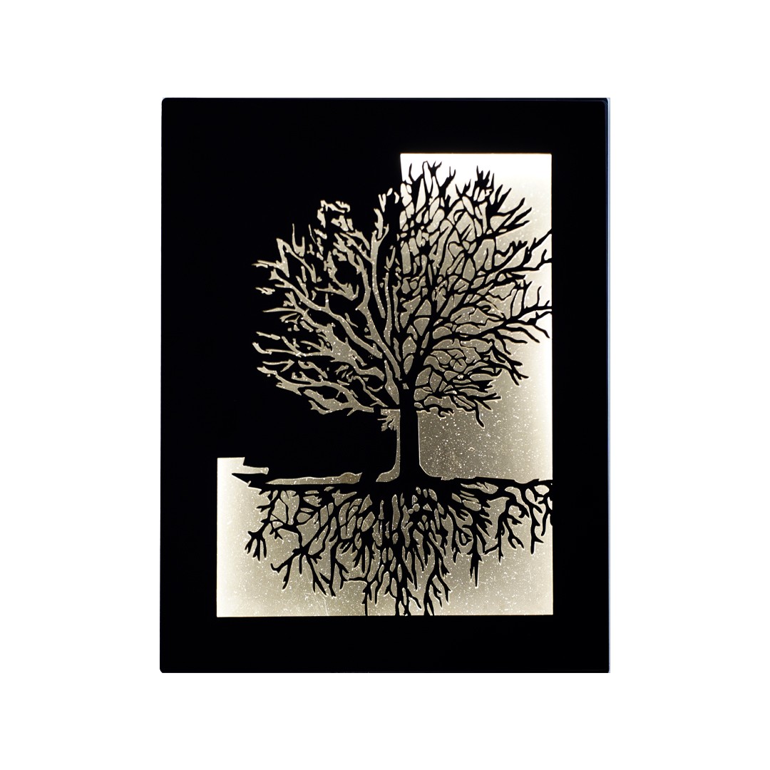 Tableau Décoratif LED Avec arrière en plexiglas– Design Arbre de Vie Foré (30 × 40 cm) Noir