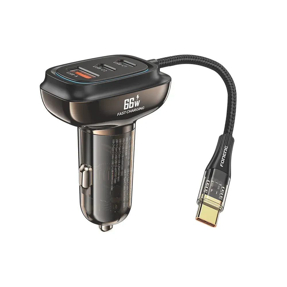 Chargeur de voiture 3 ports C20 A+C+C (66 W et câble Type-C)